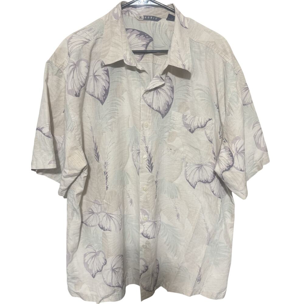 Y2K Hobie California Hawaiian Shirt Silk cotton mens XXL button up cream purple